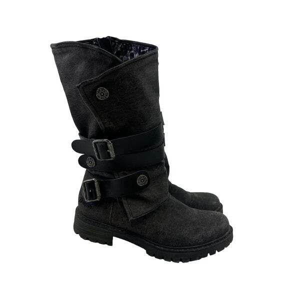 Blowfish Rider Boot Gray Faux Leather Wrap Buckle Straps Mid Calf PullOn Women 7 - Picture 1 of 14